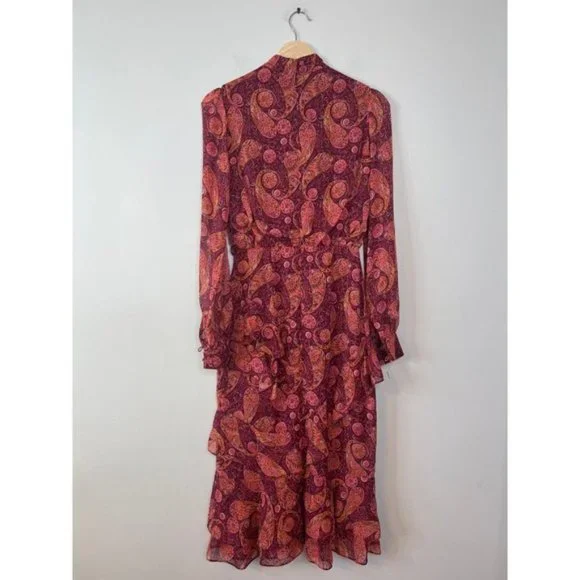 NWT Saloni High Neck Isa Silk Georgette Tiered Ruffle Midi Dress Size: 0 - Picture 6 of 7